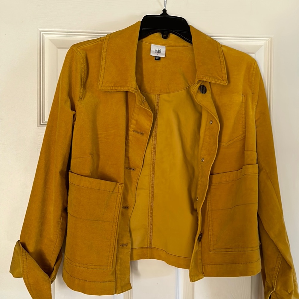 Cabi cropped, boxy, corduroy-ish jacket. Add a pop of color to your wardrobe.